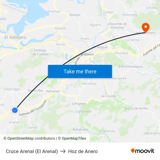 Cruce Arenal (El Arenal) to Hoz de Anero map