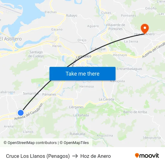 Cruce Los Llanos (Penagos) to Hoz de Anero map