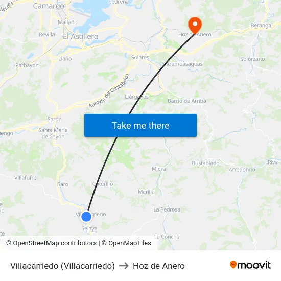 Villacarriedo (Villacarriedo) to Hoz de Anero map