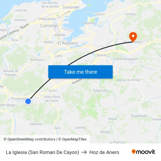 La Iglesia (San Roman De Cayon) to Hoz de Anero map