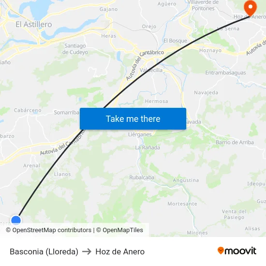 Basconia (Lloreda) to Hoz de Anero map