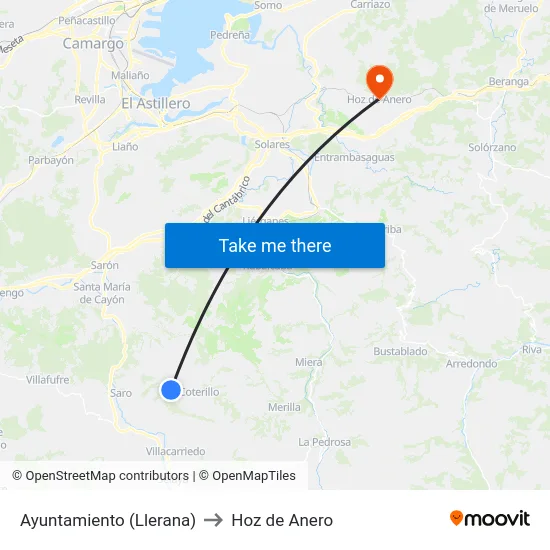 Ayuntamiento (Llerana) to Hoz de Anero map