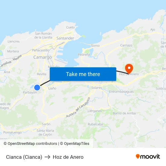 Cianca (Cianca) to Hoz de Anero map
