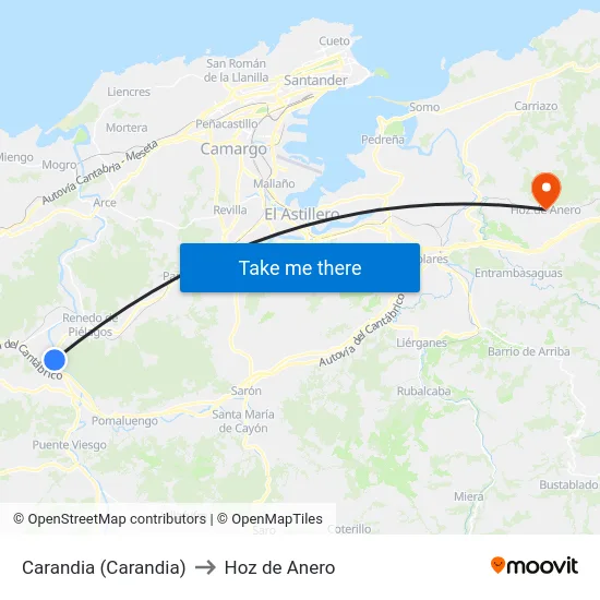 Carandia (Carandia) to Hoz de Anero map