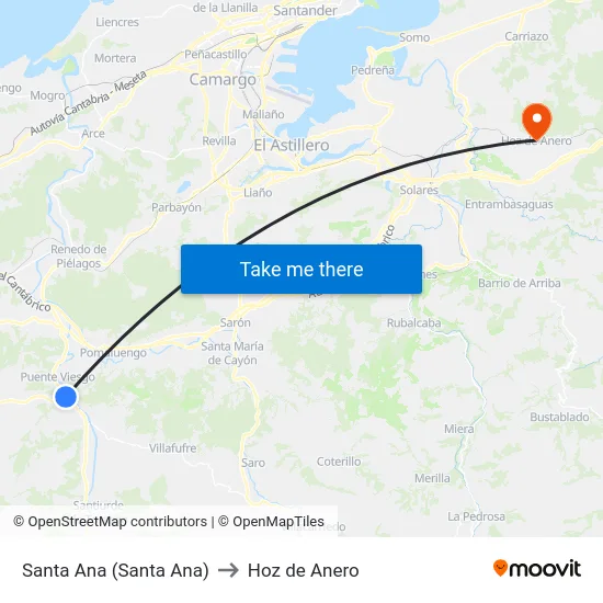 Santa Ana (Santa Ana) to Hoz de Anero map