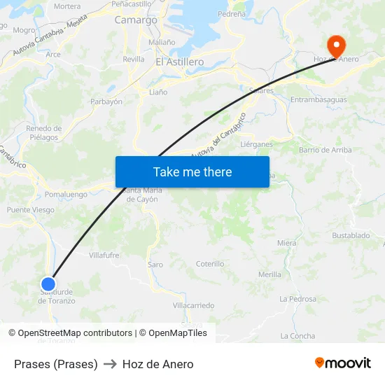 Prases (Prases) to Hoz de Anero map