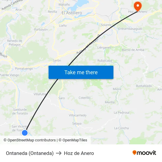 Ontaneda (Ontaneda) to Hoz de Anero map
