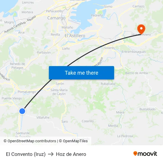 El Convento (Iruz) to Hoz de Anero map