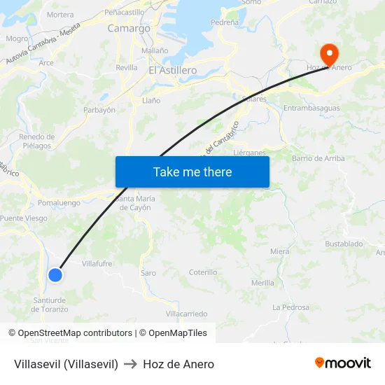 Villasevil (Villasevil) to Hoz de Anero map