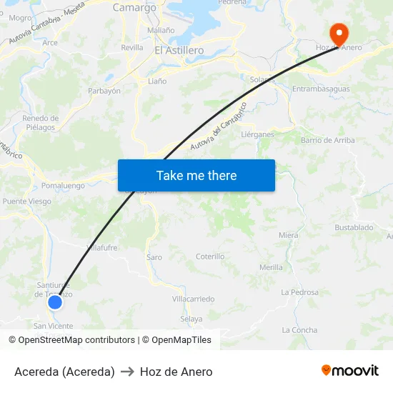 Acereda (Acereda) to Hoz de Anero map