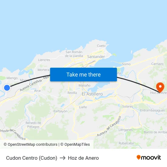 Cudon Centro (Cudon) to Hoz de Anero map