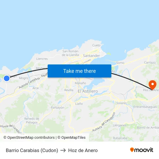 Barrio Carabias (Cudon) to Hoz de Anero map