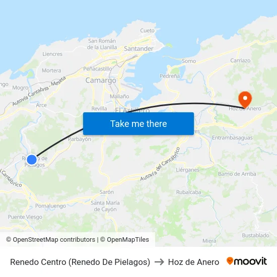 Renedo Centro (Renedo De Pielagos) to Hoz de Anero map