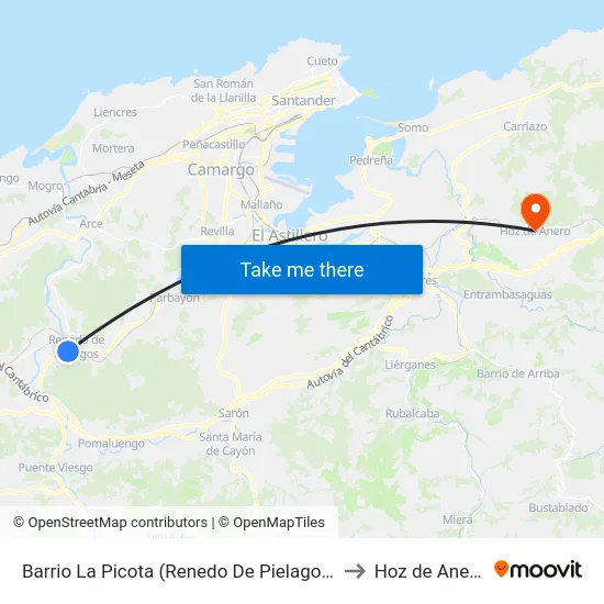 Barrio La Picota (Renedo De Pielagos) to Hoz de Anero map