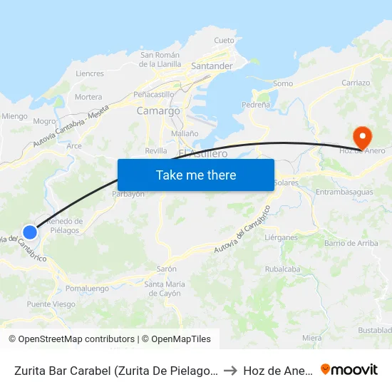 Zurita Bar Carabel (Zurita De Pielagos) to Hoz de Anero map