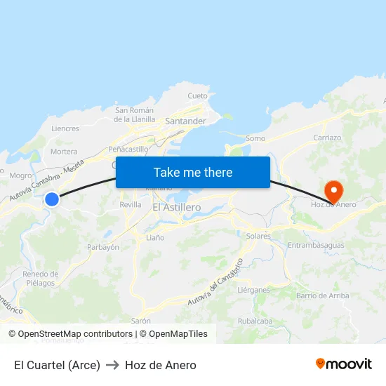 El Cuartel (Arce) to Hoz de Anero map