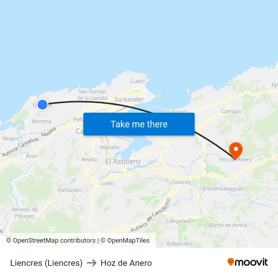 Liencres (Liencres) to Hoz de Anero map
