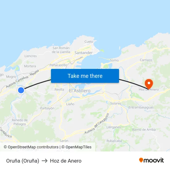 Oruña (Oruña) to Hoz de Anero map