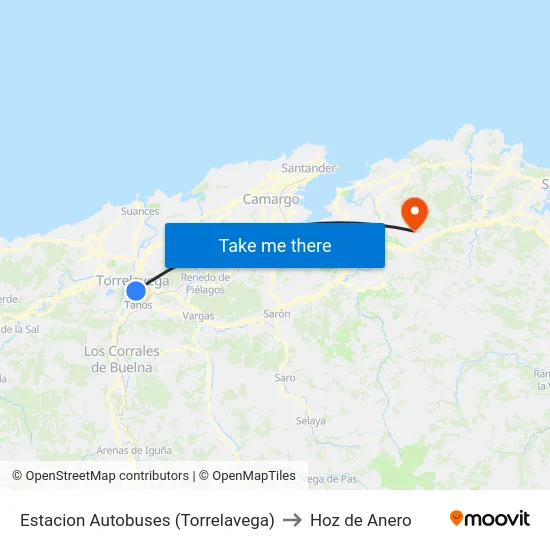 Estacion Autobuses (Torrelavega) to Hoz de Anero map