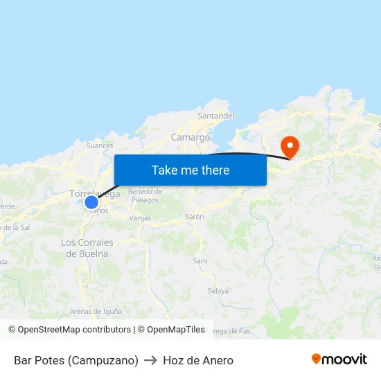 Bar Potes (Campuzano) to Hoz de Anero map