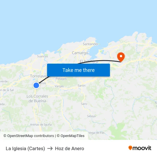 La Iglesia (Cartes) to Hoz de Anero map