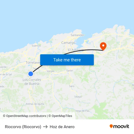 Riocorvo (Riocorvo) to Hoz de Anero map
