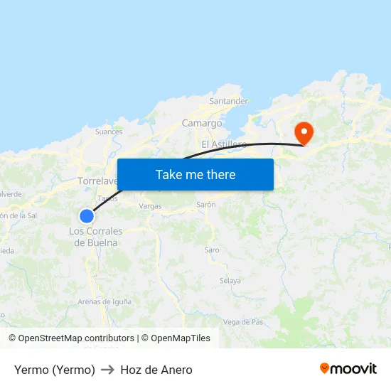 Yermo (Yermo) to Hoz de Anero map