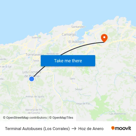 Terminal Autobuses (Los Corrales) to Hoz de Anero map