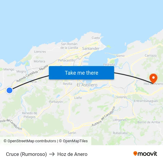 Cruce (Rumoroso) to Hoz de Anero map