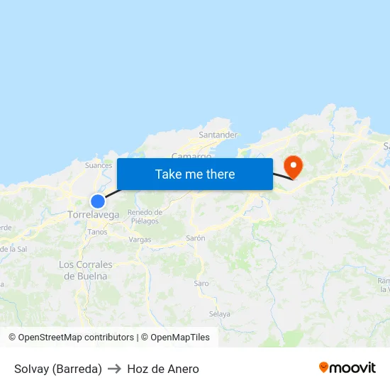 Solvay (Barreda) to Hoz de Anero map