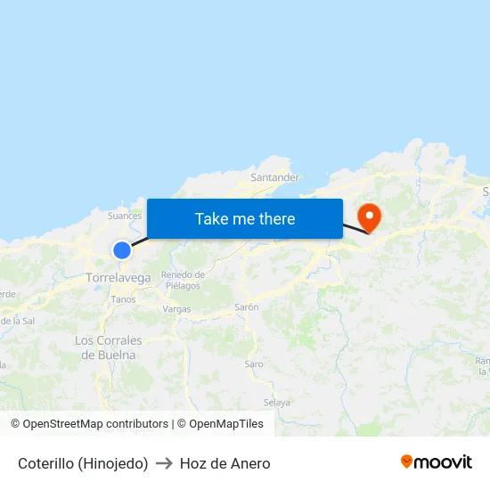 Coterillo (Hinojedo) to Hoz de Anero map