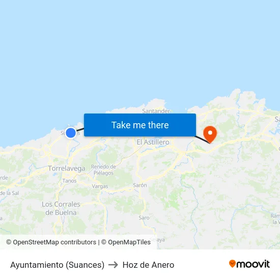 Ayuntamiento (Suances) to Hoz de Anero map