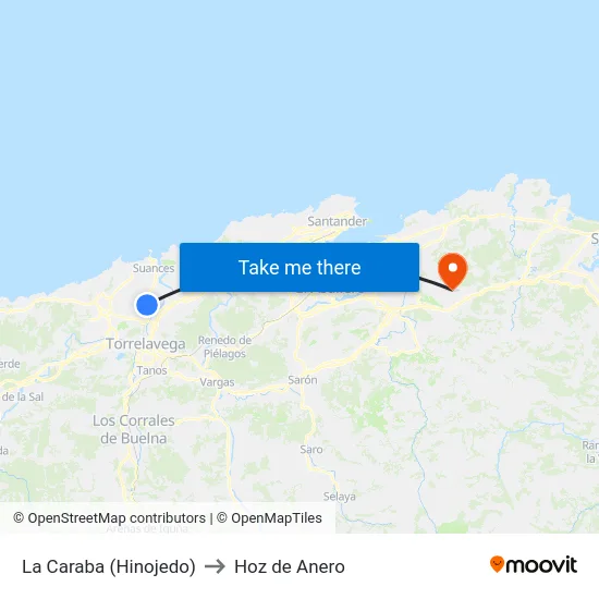 La Caraba (Hinojedo) to Hoz de Anero map