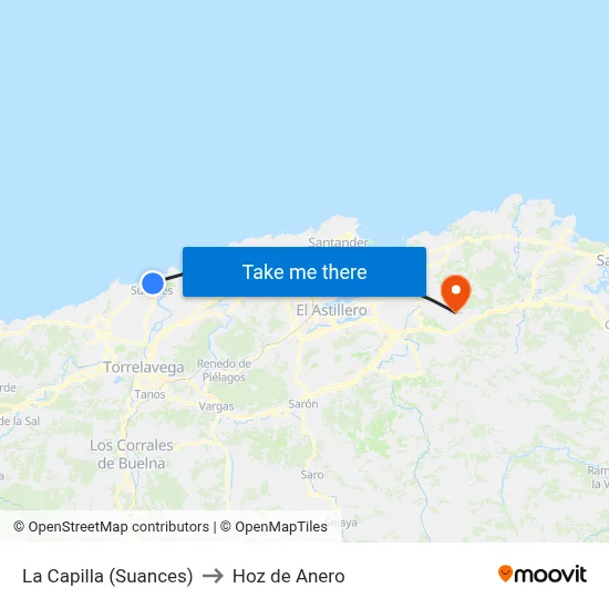 La Capilla (Suances) to Hoz de Anero map