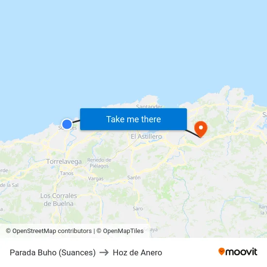 Parada Buho (Suances) to Hoz de Anero map
