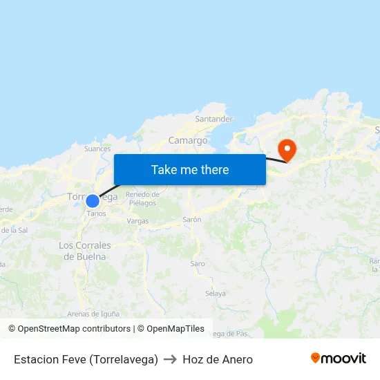 Estacion Feve (Torrelavega) to Hoz de Anero map