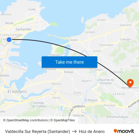 Valdecilla Sur Reyerta (Santander) to Hoz de Anero map