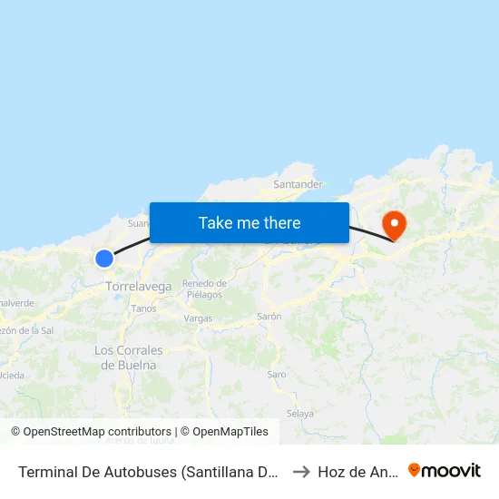 Terminal De Autobuses (Santillana Del Mar) to Hoz de Anero map