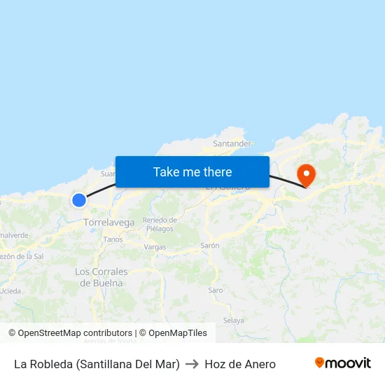 La Robleda (Santillana Del Mar) to Hoz de Anero map