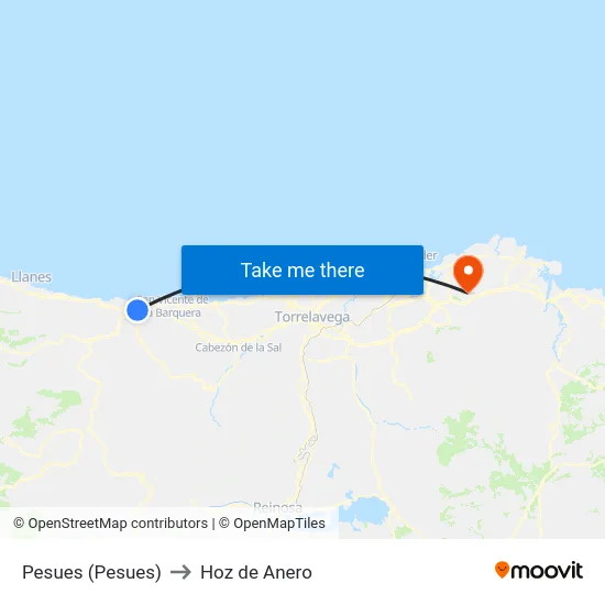 Pesues (Pesues) to Hoz de Anero map
