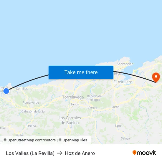 Los Valles (La Revilla) to Hoz de Anero map