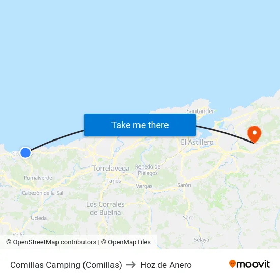 Comillas Camping (Comillas) to Hoz de Anero map