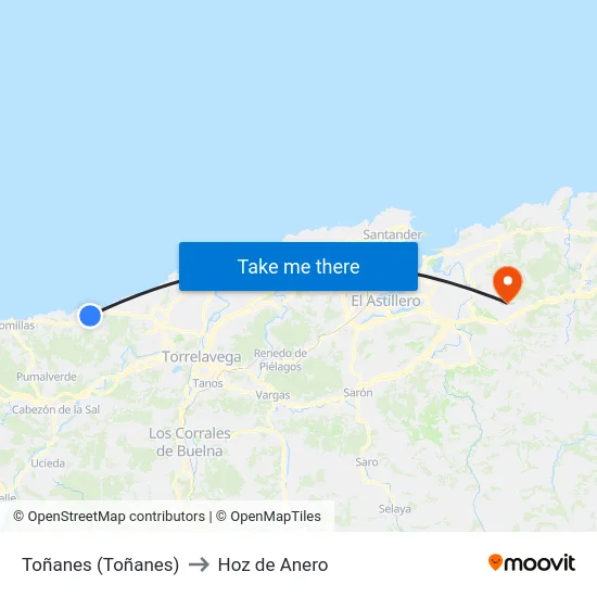Toñanes (Toñanes) to Hoz de Anero map