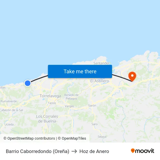 Barrio Caborredondo (Oreña) to Hoz de Anero map