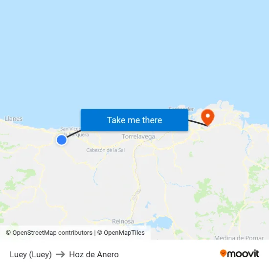 Luey (Luey) to Hoz de Anero map