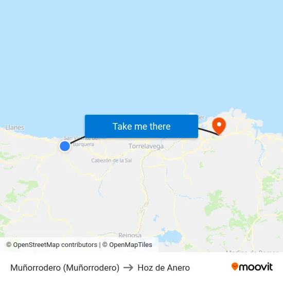 Muñorrodero (Muñorrodero) to Hoz de Anero map