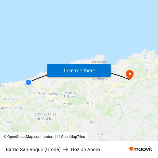 Barrio San Roque (Oreña) to Hoz de Anero map