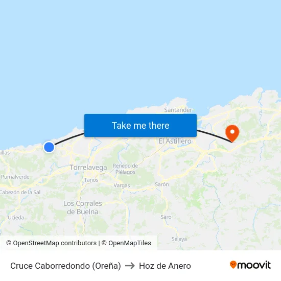 Cruce Caborredondo (Oreña) to Hoz de Anero map