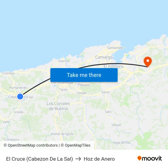 El Cruce (Cabezon De La Sal) to Hoz de Anero map