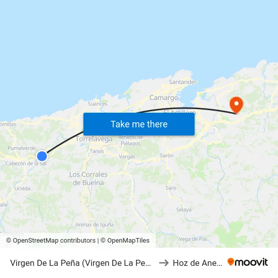Virgen De La Peña (Virgen De  La Peña) to Hoz de Anero map